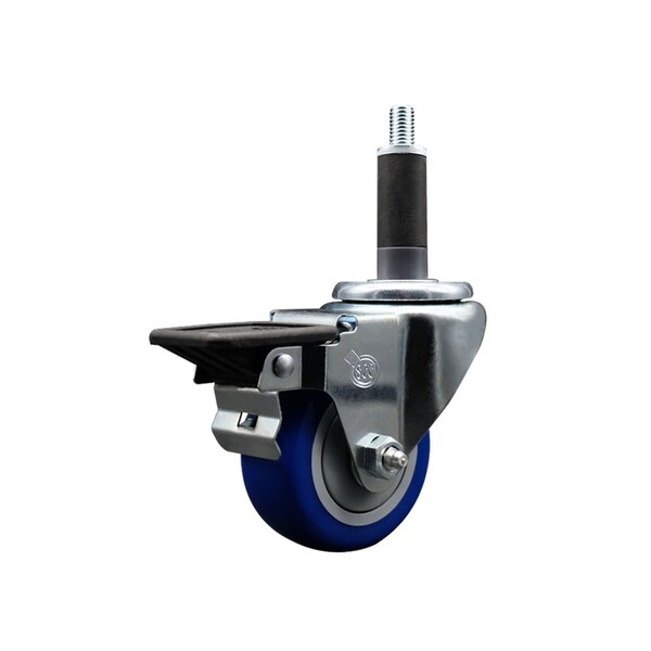 Service Caster 3'' Blue Poly Swivel 1'' Expanding Stem Caster with Brake SCC-EX20S314-PPUB-BLUE-PLB-1 - main